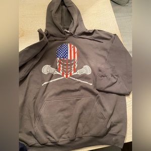 Gilden brand Lacrosse Hoodie. American Flag design. Gray. Men’s XL. Never worn.
